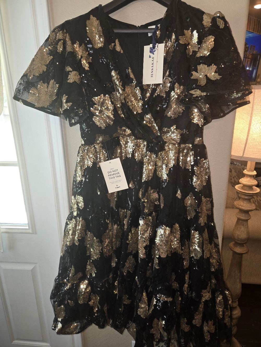 Jessakae Black & Gold Sequin Floral Dress